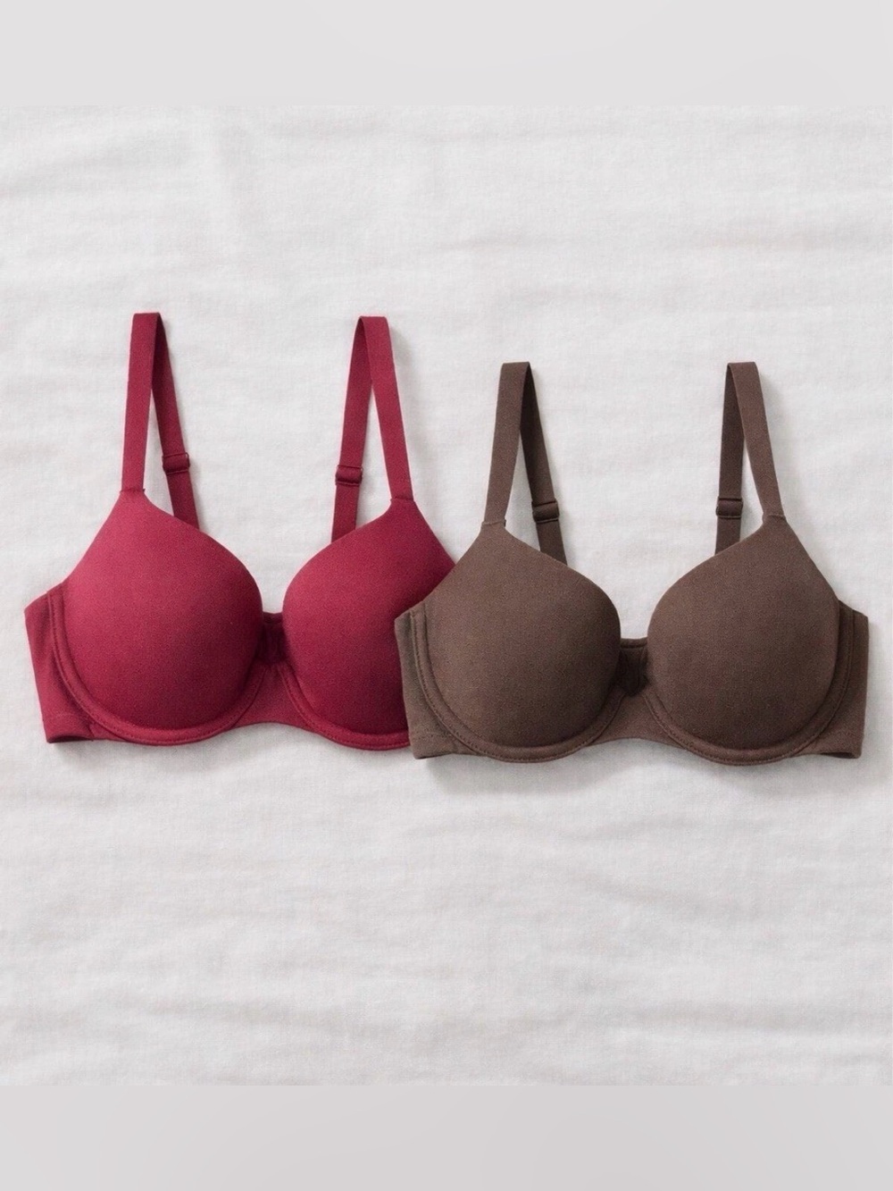 2 Pack Womens Underwire Bra Burgundy Chocolate Cotton Blend 34C Lightly Lined